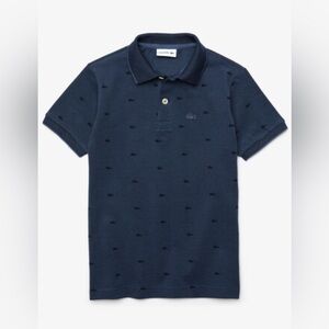 Lacoste Boys Navy Micro Crocodile Print Pique Polo Shirt - 8